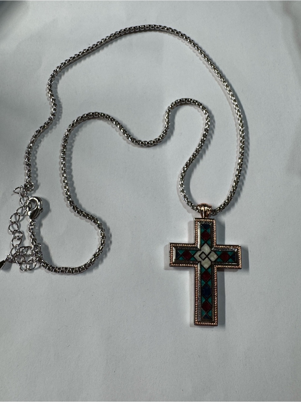 20” length Chain-Montana Silversmiths Multicolor Inlay Cross Pendant Necklace - Picture 4 of 4